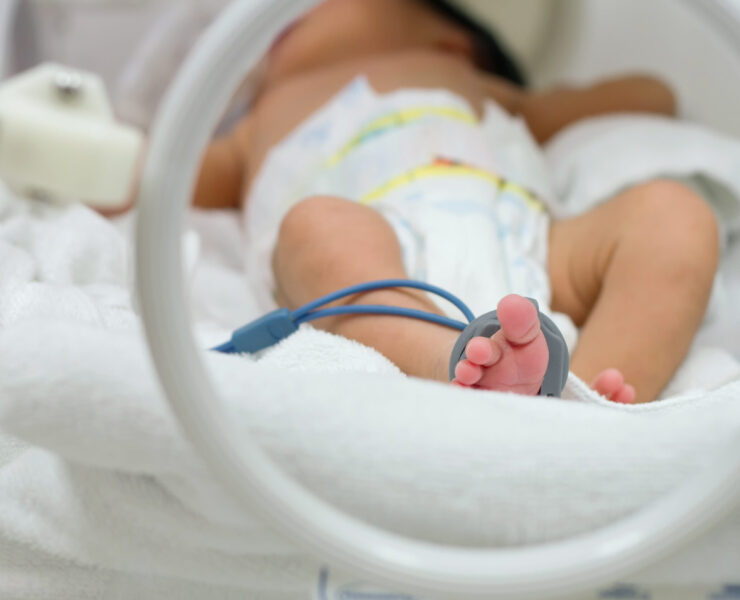 premature baby sleep inside incubator